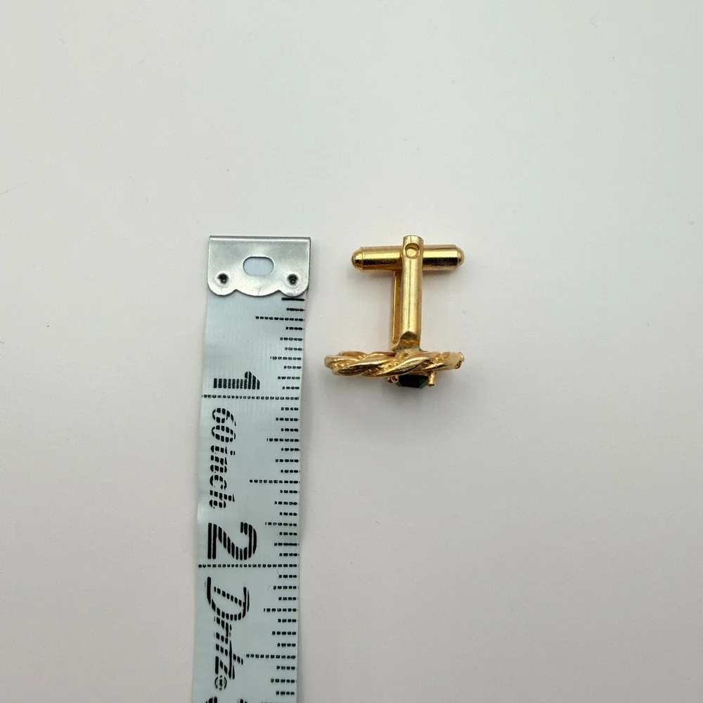 Vintage Y2K‎ Gold Tone Faux Pearl Green Glass Cufflinks Set 2 Pair Jewelry